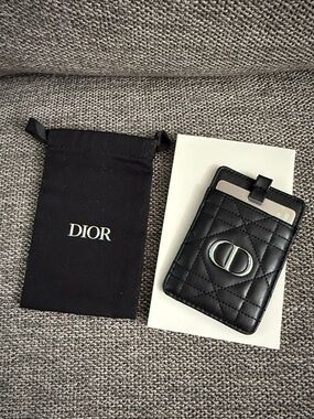 Dior Beauty Black Quilted Faux Leather Card Holder Mirror Phone New Authentic